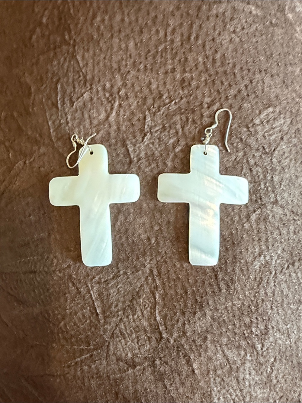 Pearlescent White Cross Drop Earrings - Unbranded